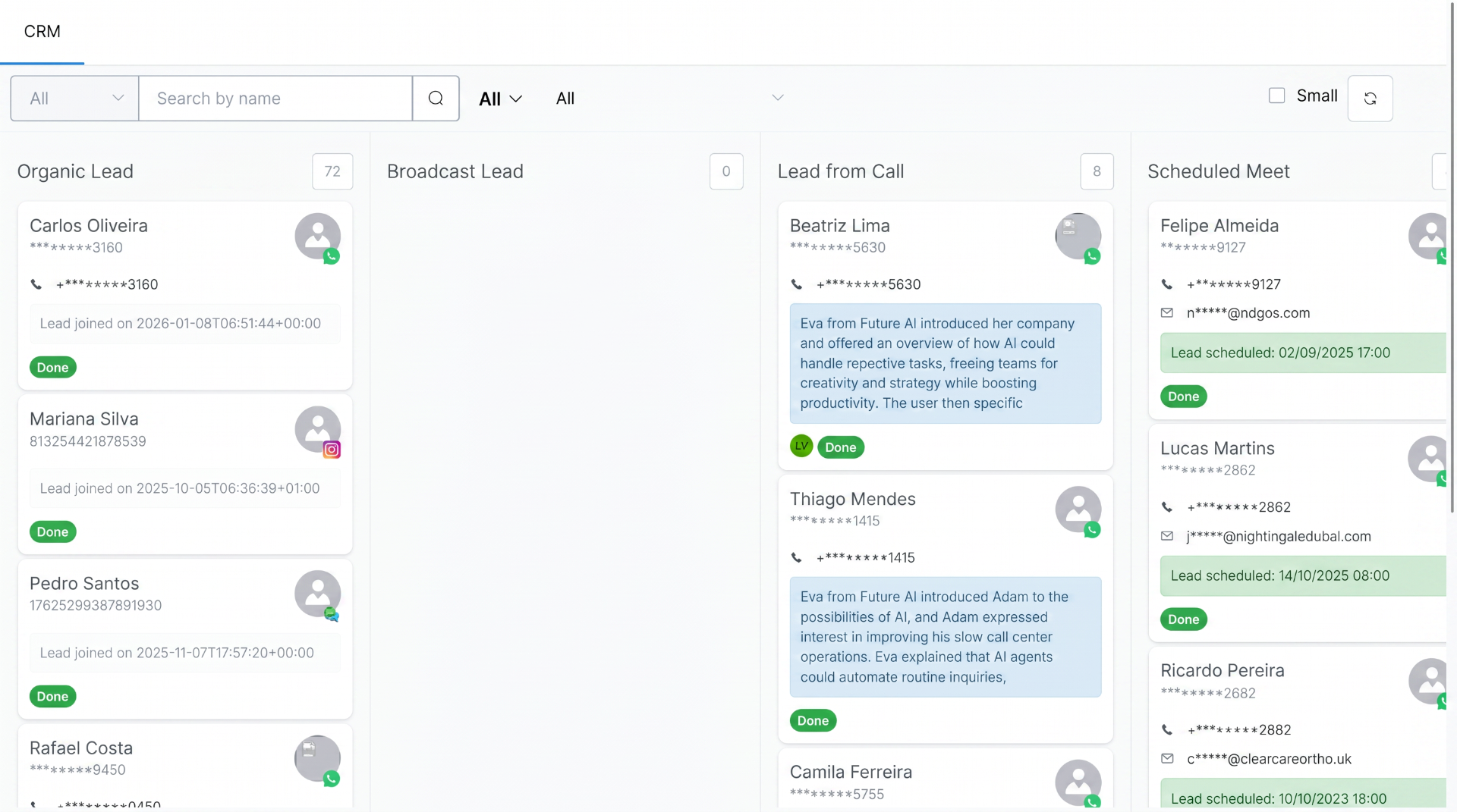 WiVO CRM interface showing qualified leads and scores
